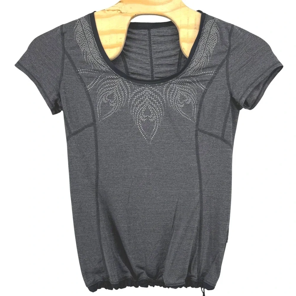 Lululemon Run: Silver‎ Bullet Short Sleeve Tech Drawstring Hem Yoga Top Size 12